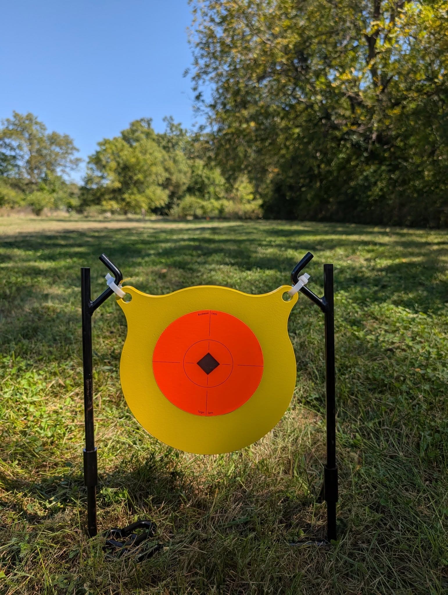Steel gong target set up on the range
